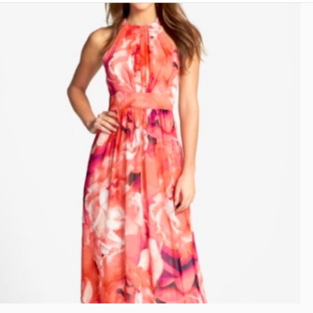 Eliza J Full Length Floral Chiffon Dress